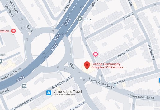 Map showing location of Lohana Community Complex PV Raichura Centre, Croydon
